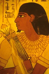 Antiguo Egipto, Tumba de Sennufer, pintura mural, fresco, Sennufer recibiendo capullos de loto, alcalde de Tebas, supervisor bajo Amenofis II
