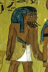 Antiguo Egipto, Pintura mural/tallado, Dioses acompañando a Ra en barca solar, Tumba de Sennedjem, Tebas