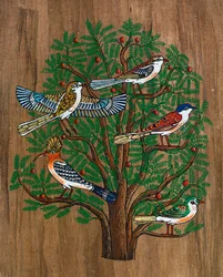 Arte egipcio, papiro egipcio: pájaros en un árbol, colección, parte