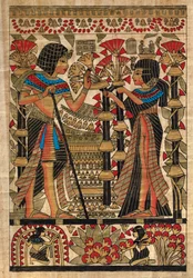Arte egipcio, papiro egipcio: el faraón y su esposa, colección, parte