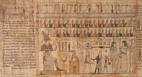 Tsekhons libro de los muertos, detalle, el pesaje de las almas (psychostasis), -664 a -332 (papiro)