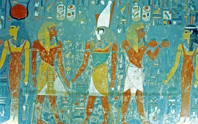 Valle de los Reyes, Tumba de Horemheb Faraón ante Osiris, Isis, Ma