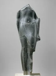 Torso de un rey ptolemaico, inscrito con cartuchos de un Ptolomeo tardío, 80-30 a.C.