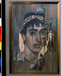 Antigüedad egipcia: "Retrato fúnebre de un joven ante el aurole dorado", siglo II (pintura sobre madera)