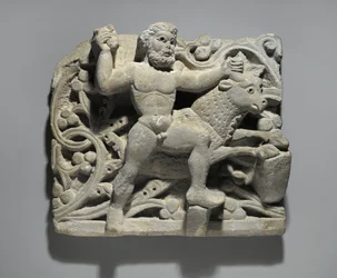 Heracles golpeando a Acheloos en forma de toro, de Oxyrhynchus, c.300-500