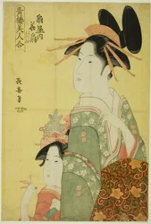 Hanaogi del Ogiya, de la serie "Bellezas de los barrios de placer (Seiro bijin awase)"