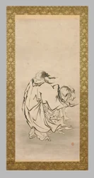 Dos Sennin, finales del siglo XVI-principios del XVII (acuarela y tinta sobre papel montado sobre
seda, marfil)