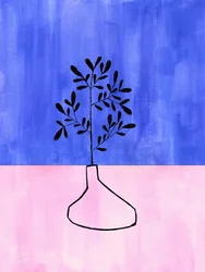 Jarrón botánico azul y rosa