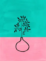 Jarrón botánico rosa y verde azulado