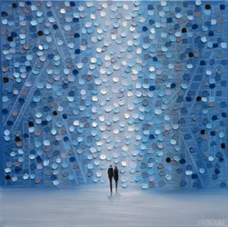 Una pareja bajo las luces azules