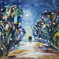 El camino de la pareja a la luz de la luna