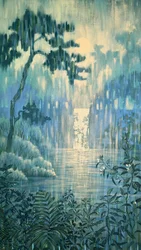 Bosque bajo la luz de la luna y la lluvia