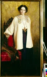 Retrato de la actriz Vera Komissarjevskaia (Komissarzhevskaya) (1864-1910). Peinture de Ekaterina Sergeevna Zarudnaya Kavos (1862-1918), huile sur toile, vers 1906. 20e siecle Russian art. Museo Estatal Central de Teatro A. Bakhrushin, Moscú.