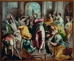 Cristo expulsando a los mercaderes del templo (pintura sobre lienzo)