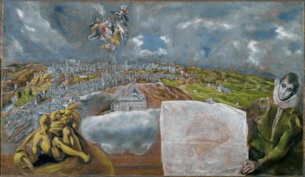 Vista y plano de Toledo (pintura sobre lienzo)