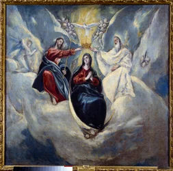 La coronación de la Virgen, pintura de Domenikos Theotokopoulos, llamado El Greco (1541-1614), 1595, dimensiones: 0,99 x 1,01 m, Madrid, Museo del Prado