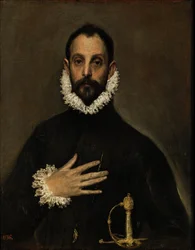 El caballero con la mano en el pecho