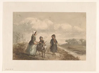 Tres niños pequeños en un paisaje