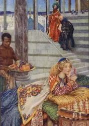 Ilustración de Idilios del Rey de Alfred Lord Tennyson (litografía en color)