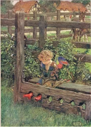 Ilustración de "The Book of Old English Songs and Ballads", publicado por Stodder y Houghton, hacia 1910 (litografía en color)