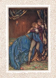 Lancelot y Ginebra juntos, ilustración de "Idilios del Rey" de Alfred Tennyson (1809-92), publicado por Hodder & Stoughton