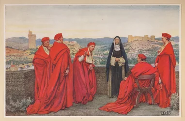 Santa Catalina de Siena negociando con el Papa Gregorio XI en nombre de los florentinos.