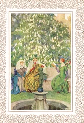 La Reina que se sentó entre su mejor Enid y la bella Vivien..., ilustración de "Idilios del Rey" de Alfred Tennyson (1809-92), publicado por Hodder & Stoughton