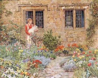 Madre e Hijo en un Jardín de Flores
