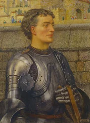 Sir Lancelot fue al principio a buscarla, y ella lo tomó por el rey" (lápiz, acuarela y acuarela sobre papel)
