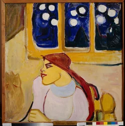 Mujer con pañuelo (una princesa escandinava) - Pintura de Elena (Yelena) Guro (1877-1913), óleo sobre lienzo, 70x70 cm