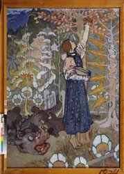 Un conte de fairy (La belle et la bete) - Un cuento de hadas (La niña y la bestia) - Pintura de Elena Dmitryevna Polenova (1850-1898), óleo sobre lienzo