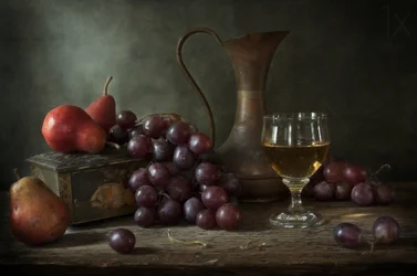 Mesa con bodegón otoñal