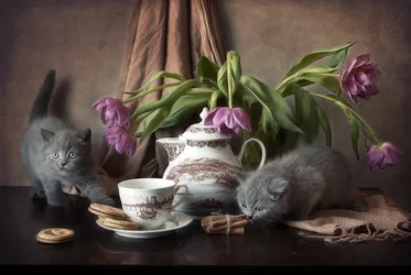 La hora del té con los gatitos
