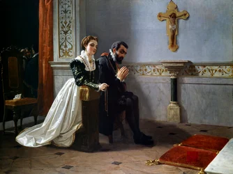 Bianca Cappello y Francisco I de Médici (1541-1587) rezan ante un crucifijo