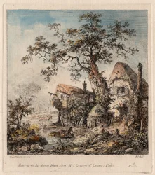 Escena rústica con cabaña