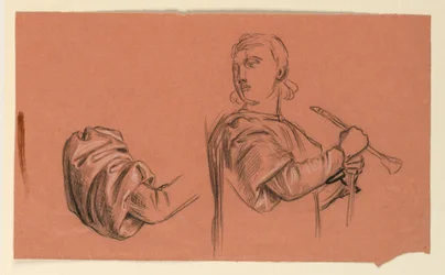 Dibujo, detalles de estudio de figura, hacia 1885