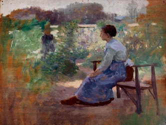 Mujer sentada en un jardín