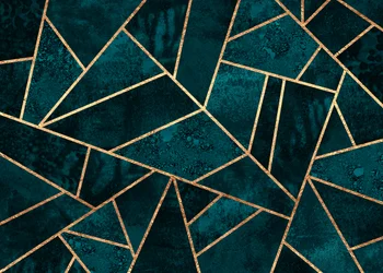 Mosaico geométrico en verde azulado y dorado