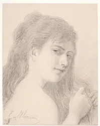 Retrato de una Mujer Trenzando su Cabello
