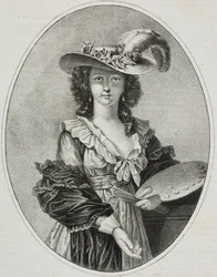 Autorretrato con paleta, de la pintora francesa Elisabeth Vigee Le Brun, litografía de Giovanni Mariani del Poliorama Pittoresco, n 42, 28 de mayo.