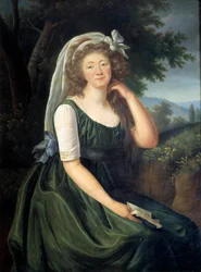Retrato de Jeanne Becu, condesa (o Madame) du Barry (1743-1793), cortesana y amante de Luis XV, en Louveciennes a los 46 años. Pintura de Marie Elisabeth Louise Vigée Le Brun (o Vigée-Lebrun o Vigée Lebrun) (1755-1842). Septiembre de 1789.
