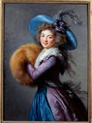 Retrato de Madame Mole Reymond (1759-1833), actriz de la Comedia Italiana. Lleva un sombrero con plumas y una manga.