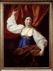Liberalidad Una joven sosteniendo una bandeja llena de oro y joyas. Pintura de Elisabetta Sirani (1638-1665) Siglo XVII Nimes, Museo de Bellas Artes
