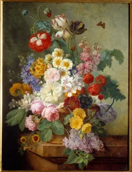 Flores en una rocalla Pintura de Elise Bruyere (1776-1842) 1836 Sol. 0,84x0,64 m Rouen, musee des Beaux Arts - Flores en una rocalla. Pintura de Elise Bruyere (1776-1842)