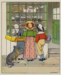 Sábado, tiempo de compras (litografía en color)