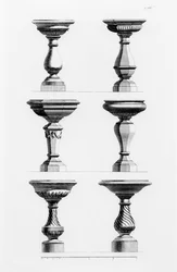 Diseños para urnas en el gusto antiguo, de A Book of Architecture, por James Gibbs (1682-1754), publicado en 1739