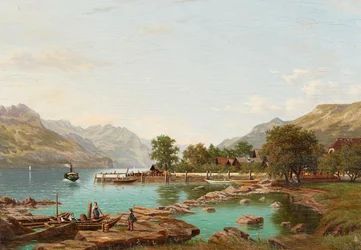 Paisaje con montañas junto al lago Mayor (óleo sobre lienzo)