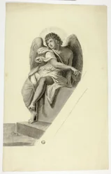 Ángel sentado junto a la tumba