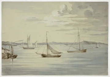 Vista de Inchkeith y las Islas del Firth of Forth desde Granton