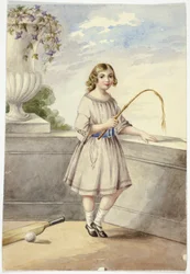 Niña con Cosecha y Bate de Cricket